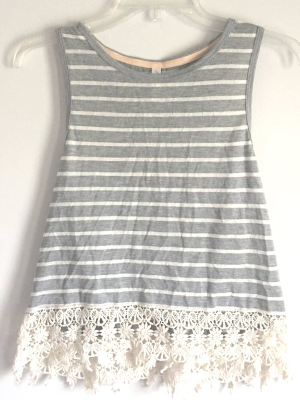 Xhilaration Gray and White Striped Crochet Tank